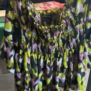 Anne Klein Green and Pink Camouflage blouse